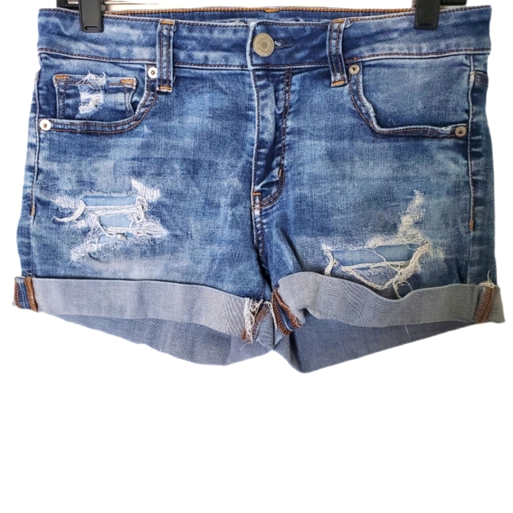 American Eagle Outfitters Distressed Rolled Cuff Blue Jean Shorts